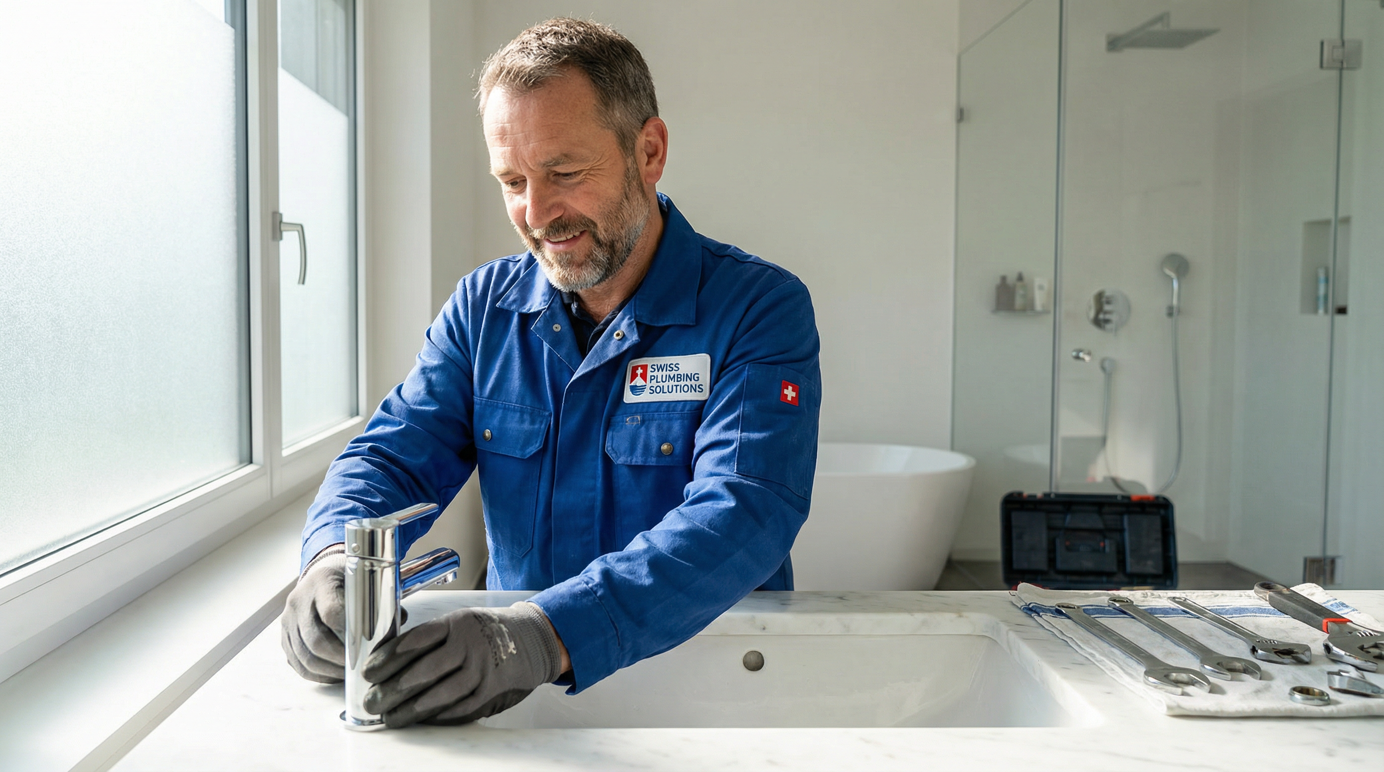 Professioneller Sanitärmonteur bei der Arbeit